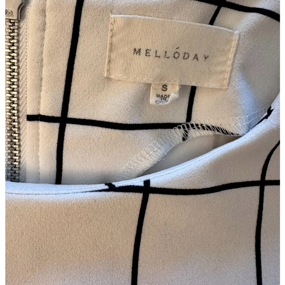 Melloday Plaid White Black Grid Top Blouse Small - Picture 11 of 12